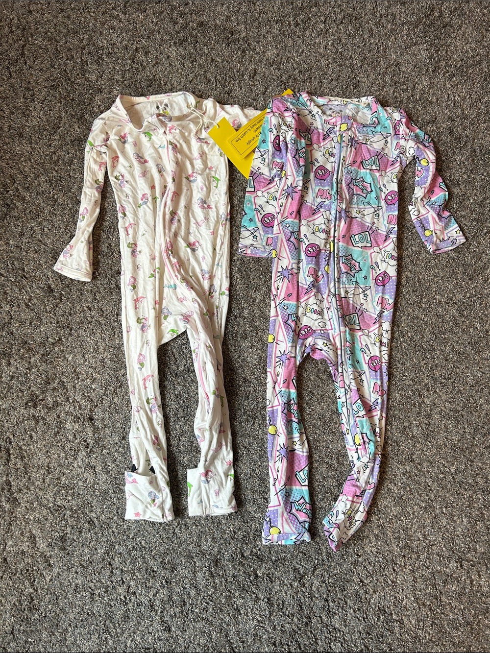 Set of two NWT Girls' Pink Patterned Zip-Front Footed One-Piece Pajamas